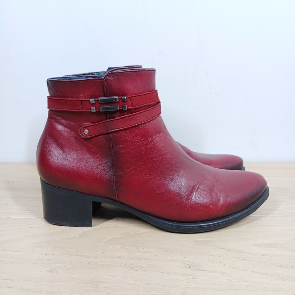 Dorking by Fluchos Red Leather Ankle Boots Buckle Strap Block Heel - Picture 7 of 15